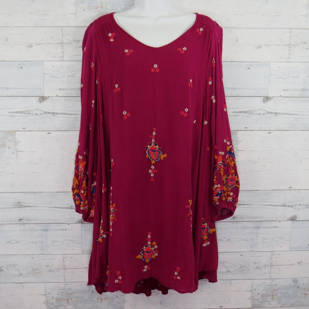 Free People NWT Oxford Plum Combo Embroidered Dress Women's Small